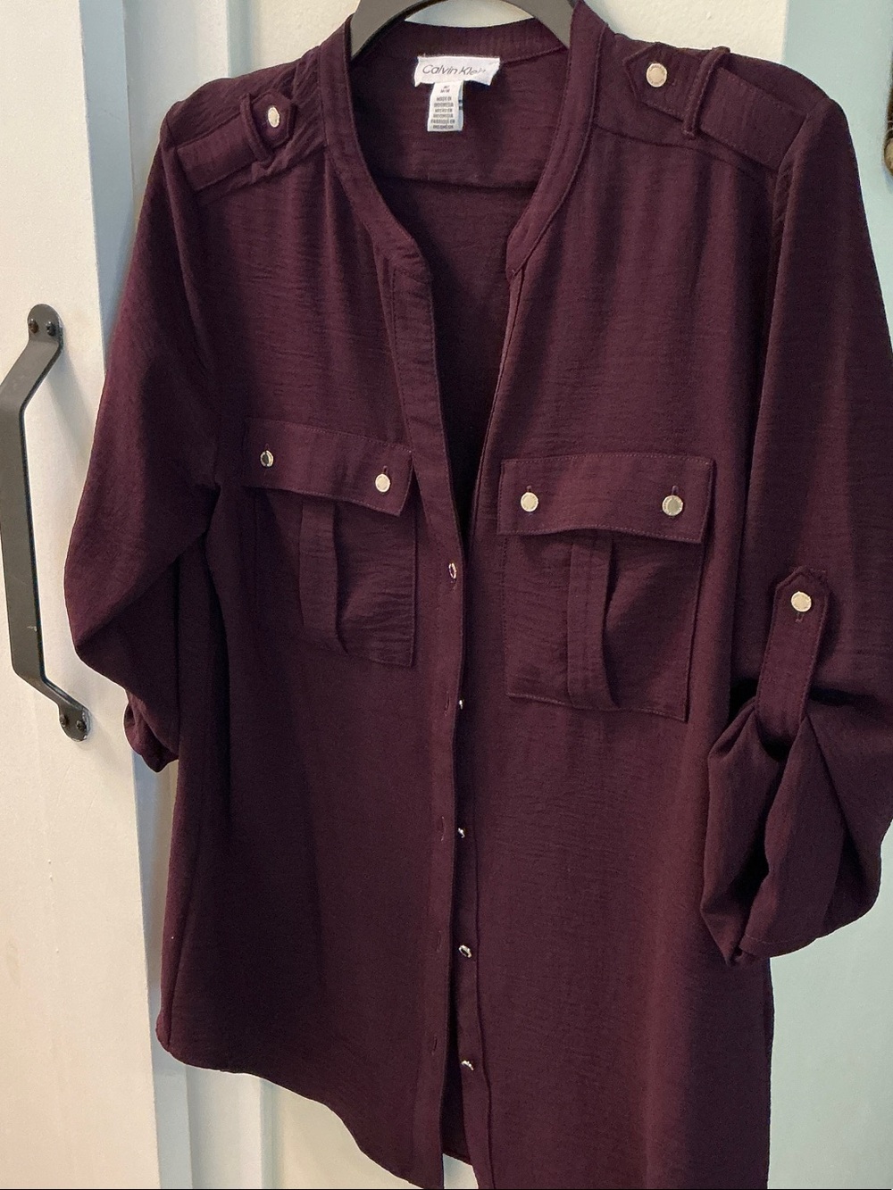 Calvin Klein Plum Button-Front Utility Shirt